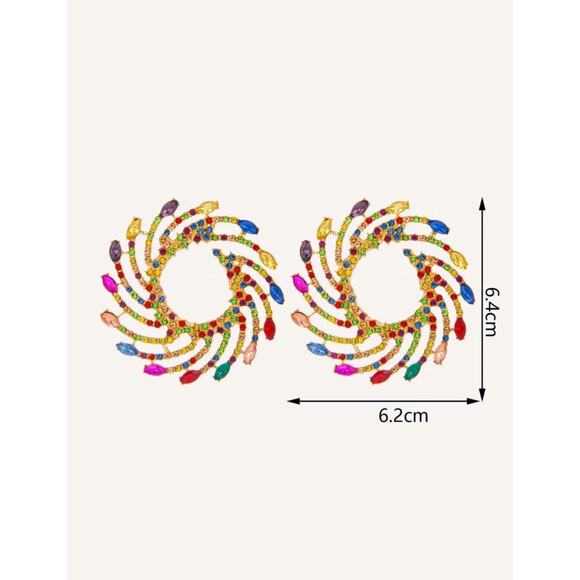 Glamorous Geometric Rhinestone Stud Earrings - Elegant Party Jewelry for Women - Picture 2 of 2